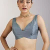 Greyish Blue Dola Silk Saree With Floral Zari Butta