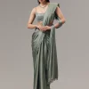 Green Satin Blend Saree With Cut Dana And Sequin Embellished Blouse