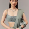 Green Satin Blend Saree With Cut Dana And Sequin Embellished Blouse