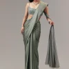 Green Satin Blend Saree With Cut Dana And Sequin Embellished Blouse