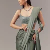 Green Satin Blend Saree With Cut Dana And Sequin Embellished Blouse