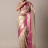 Gold Kota Silk Chanderi Saree With Mirror Detail And Unstitched Blouse Piece