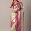 Gold Kota Silk Chanderi Saree With Mirror Detail And Unstitched Blouse Piece