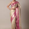 Gold Kota Silk Chanderi Saree With Mirror Detail And Unstitched Blouse Piece