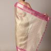 Gold Kota Silk Chanderi Saree With Mirror Detail And Unstitched Blouse Piece