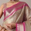 Gold Kota Silk Chanderi Saree With Mirror Detail And Unstitched Blouse Piece