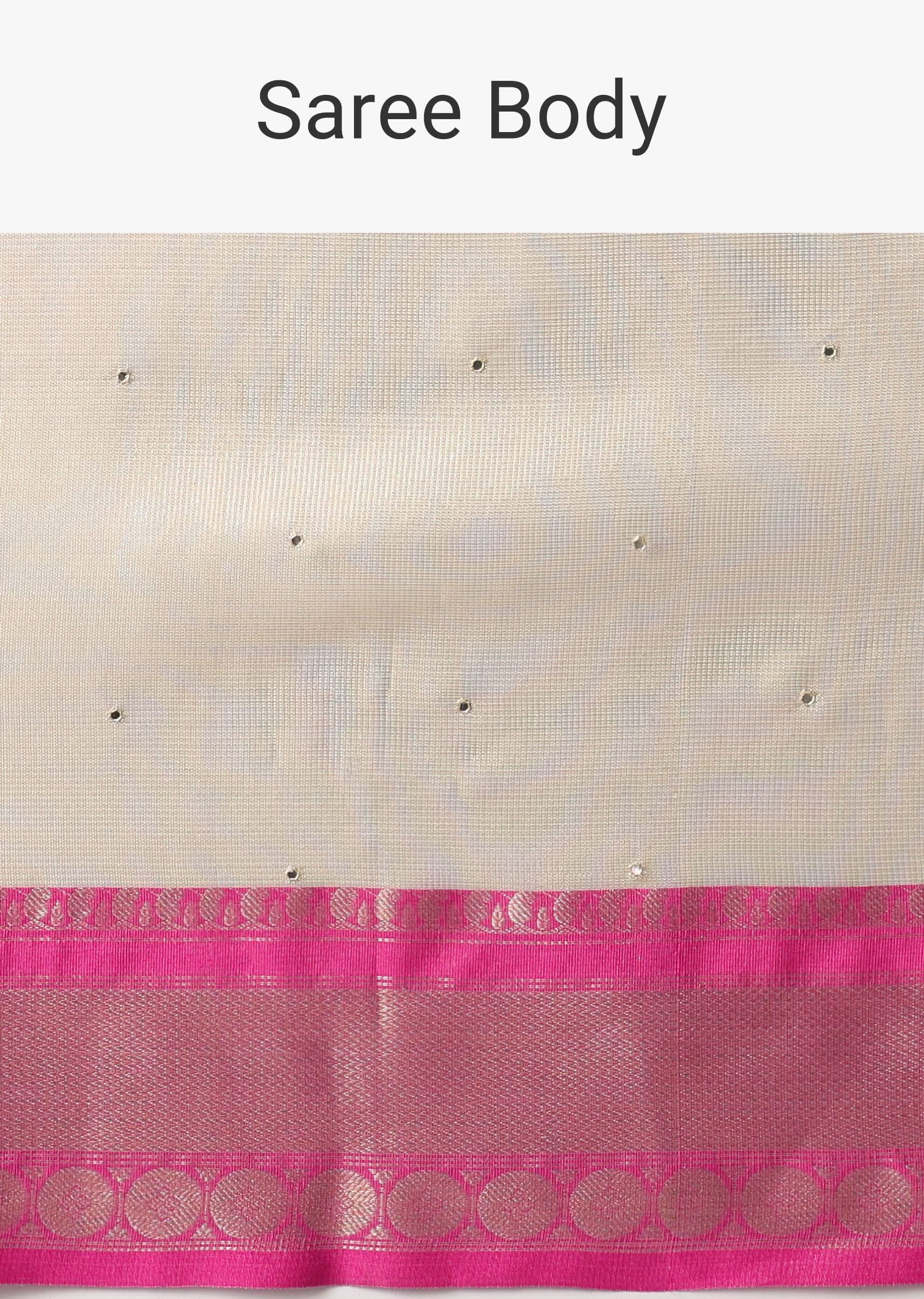 Gold Kota Silk Chanderi Saree With Mirror Detail And Unstitched Blouse Piece
