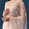 Pink Net Jaal Resham Saree with Unstitched Blouse