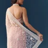 Pink Net Jaal Resham Saree with Unstitched Blouse