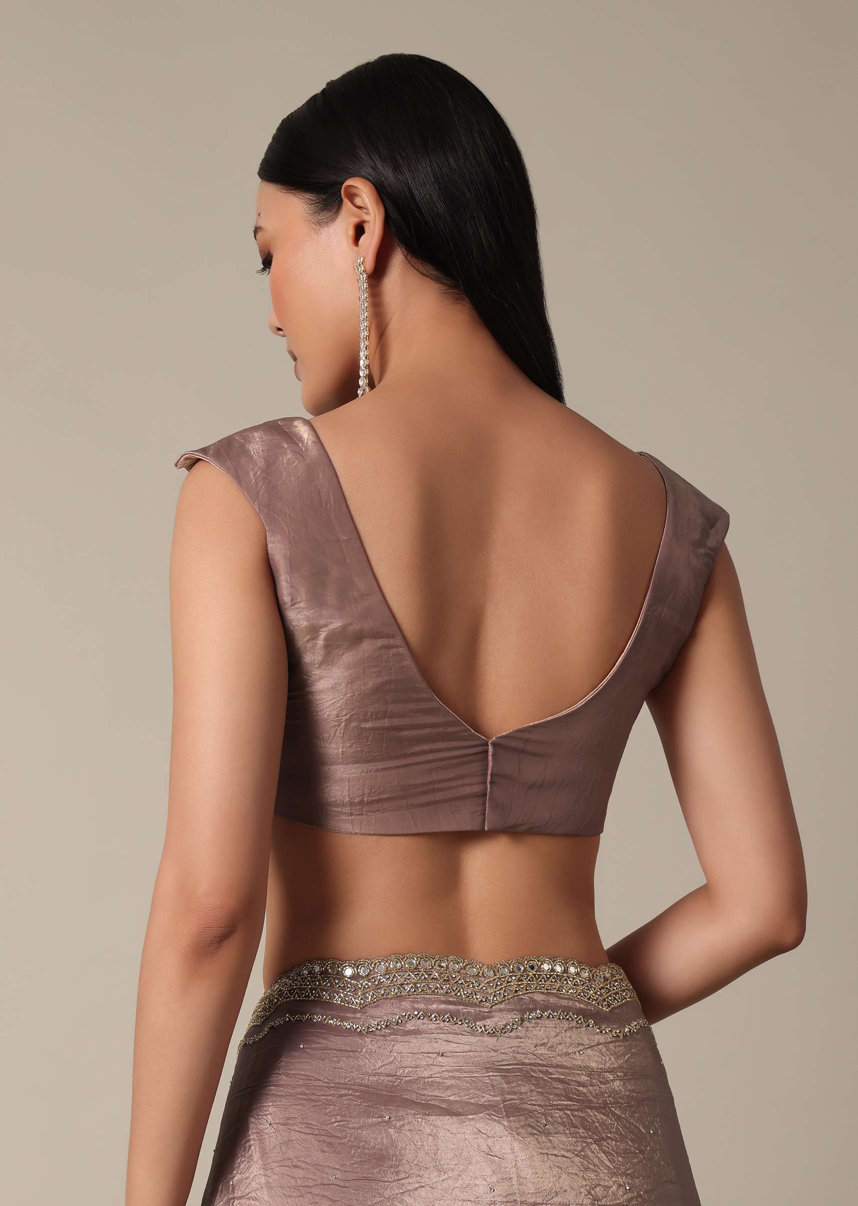 Elegant Brown Saree With Mirror and Stone Work