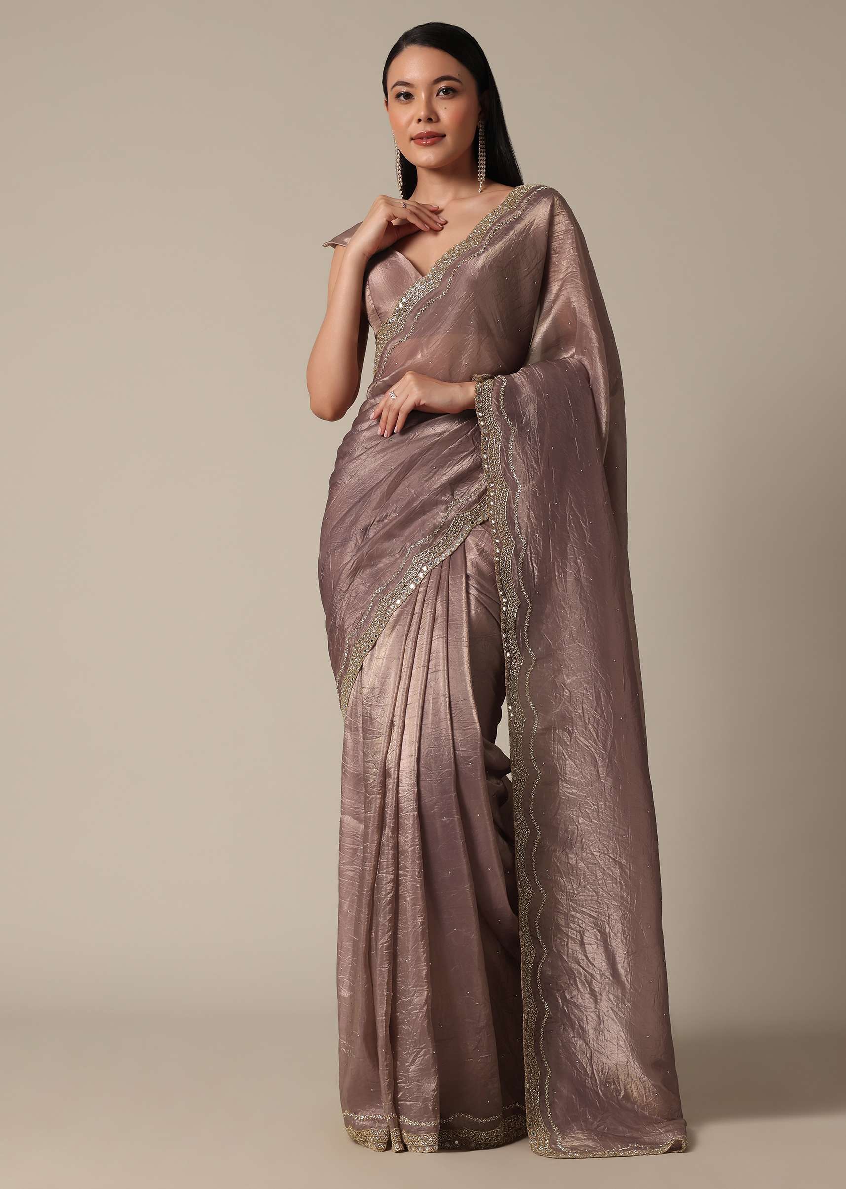 2978-unstitched-fabric-only-unstitched-fabric-only-variation-1.jpg Elegant Brown Saree With Mirror and Stone Work