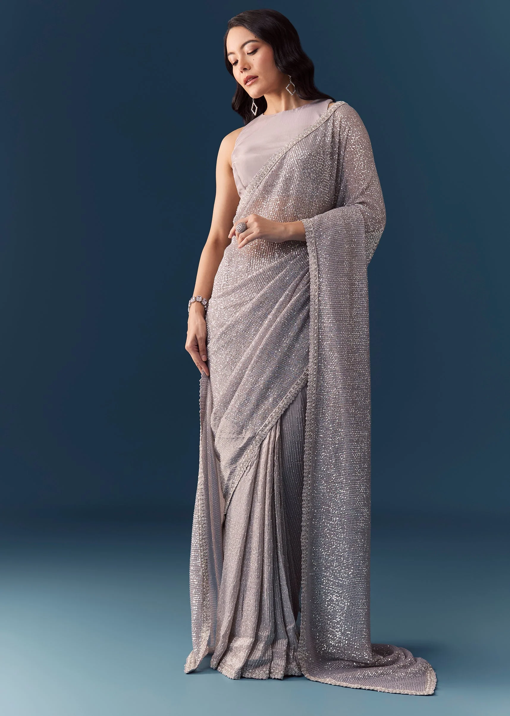 2993-grey-linear-hand-embellished-saree-with-unstitched-blouse-1.webp Grey Linear Hand Embellished Saree with Unstitched Blouse