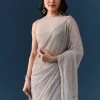 Grey Linear Hand Embellished Saree with Unstitched Blouse