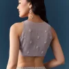 Grey Linear Hand Embellished Saree with Unstitched Blouse