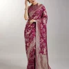 Wine Dola Silk Jungla Jaal Saree