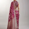 Wine Dola Silk Jungla Jaal Saree