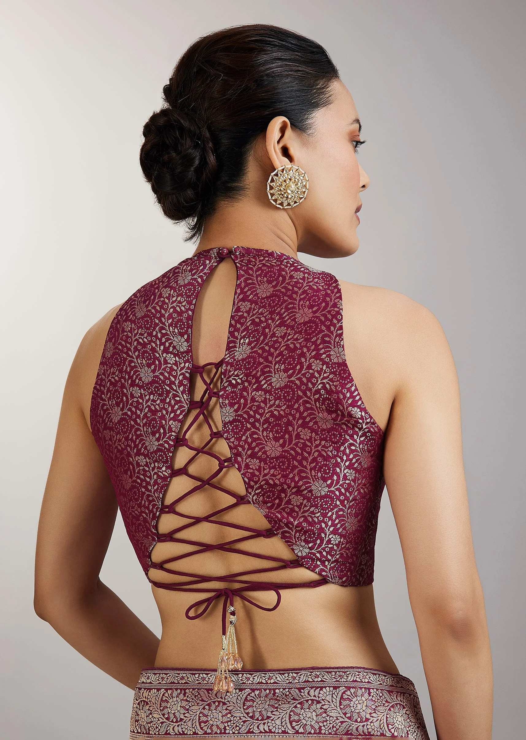 Wine Dola Silk Jungla Jaal Saree