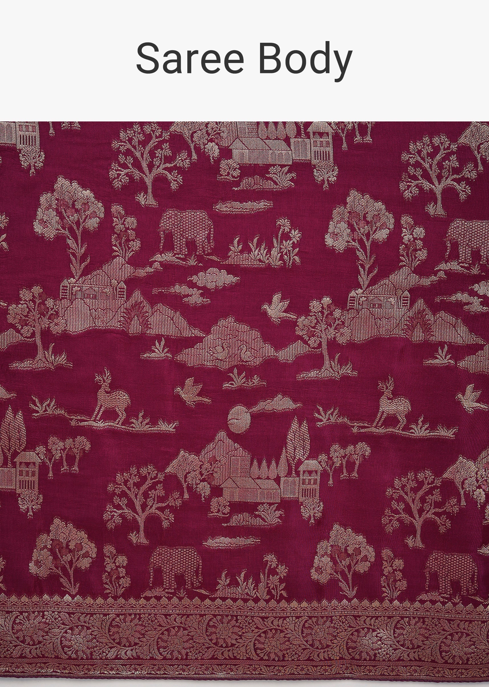Wine Dola Silk Jungla Jaal Saree