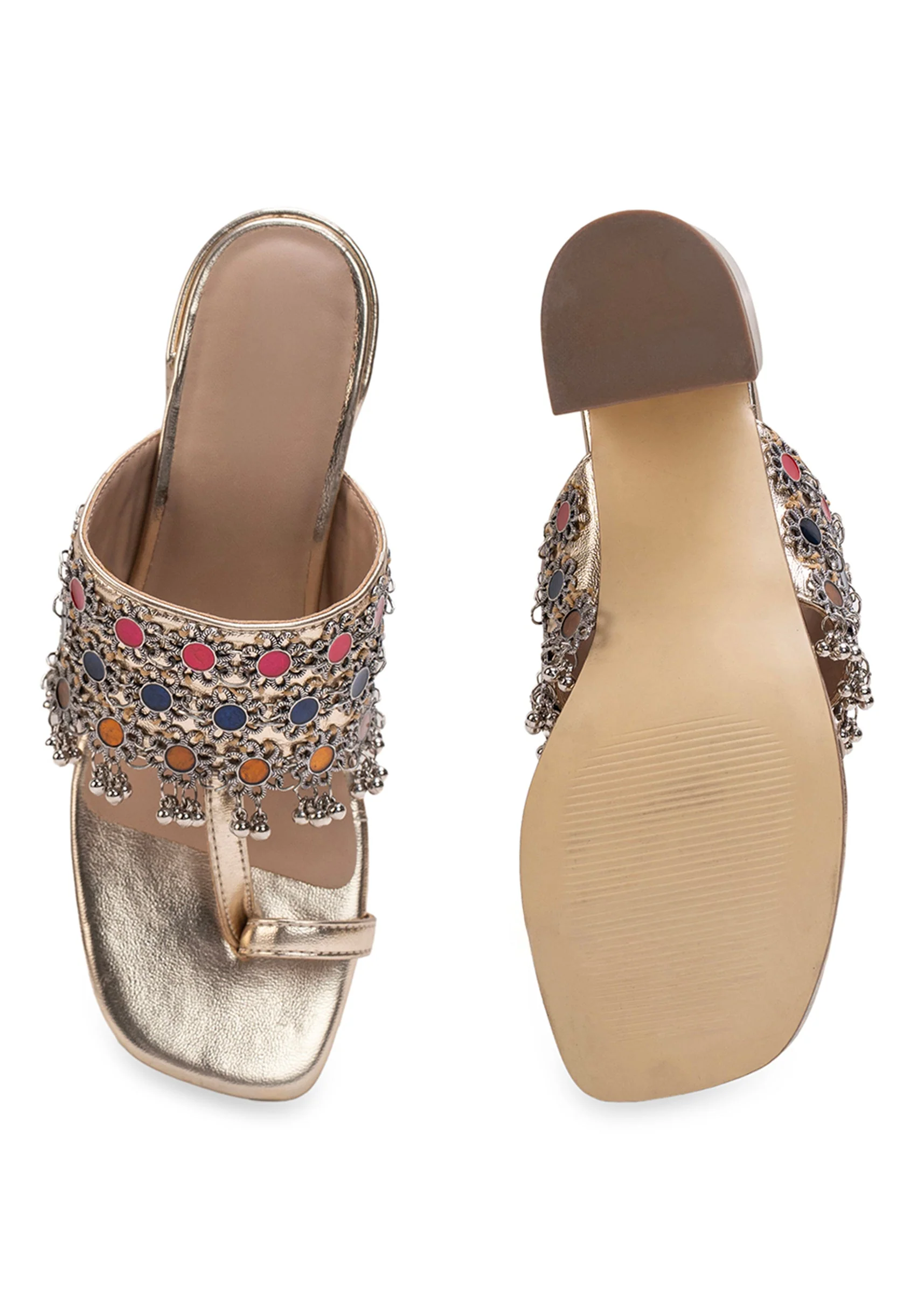 Multicolour Embellished Kolhapuri Heels