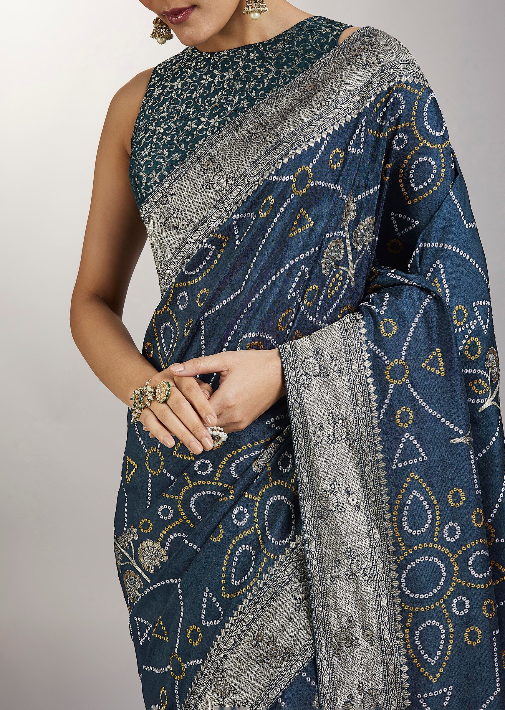 Blue Dola Silk Bandhani Saree