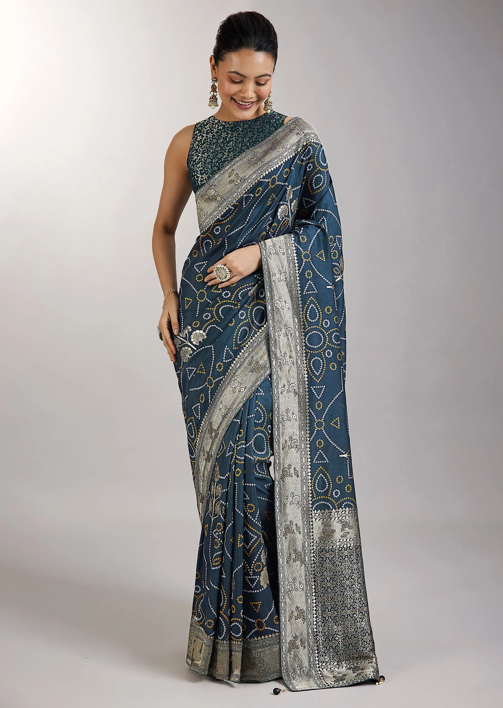 Blue Dola Silk Bandhani Saree