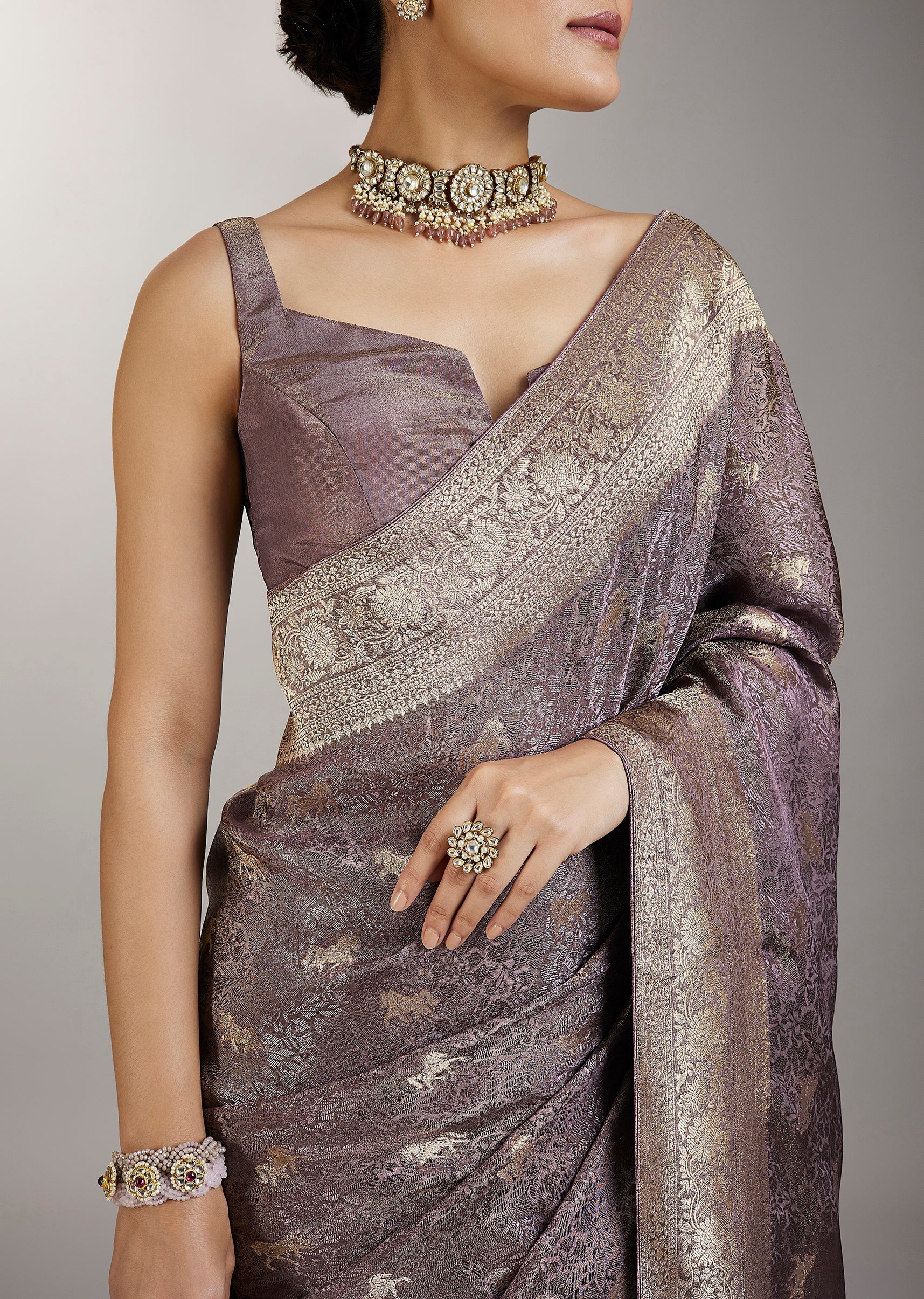 Purple Dola Silk Zari Butti Woven Saree