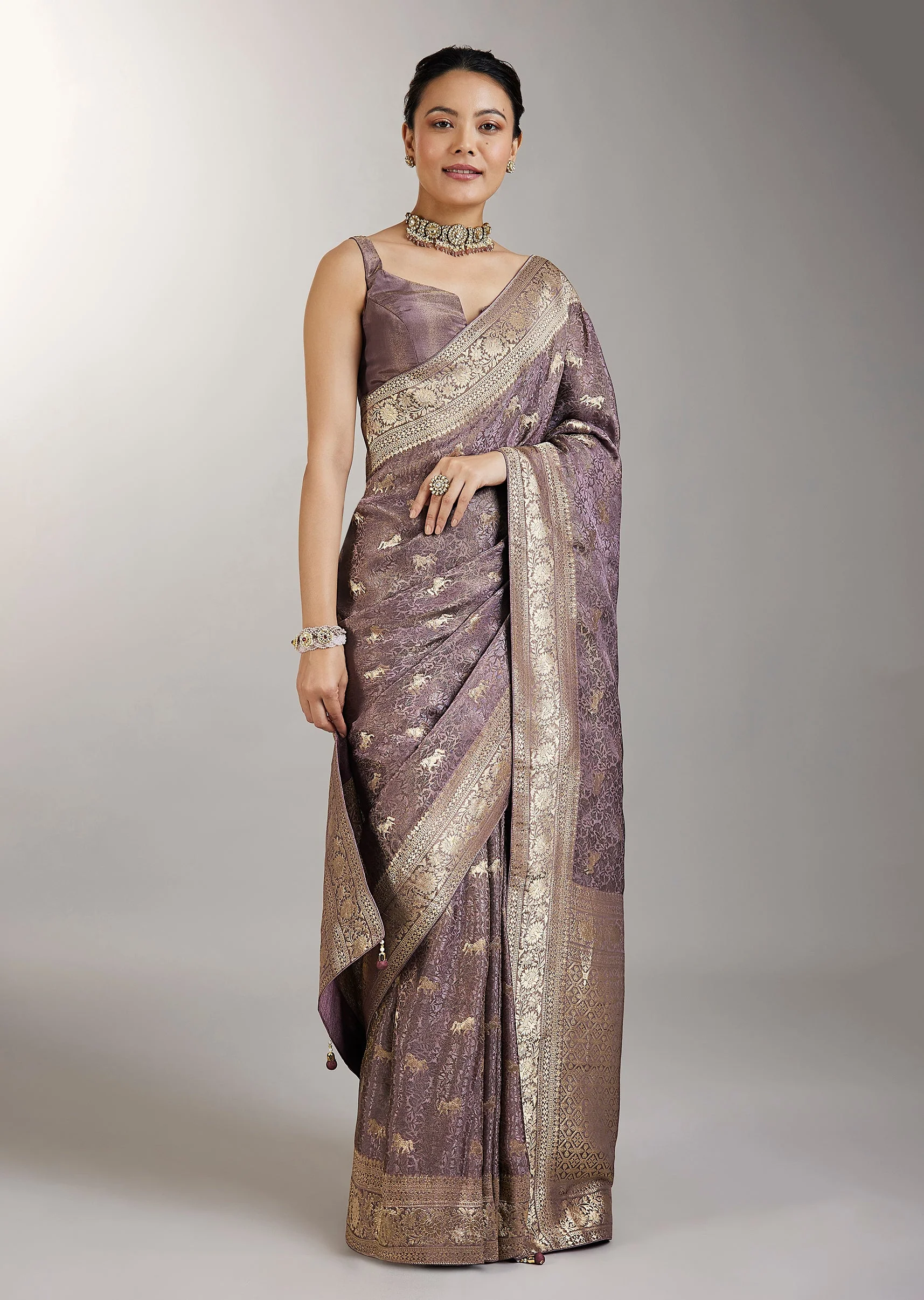 Purple Dola Silk Zari Butti Woven Saree