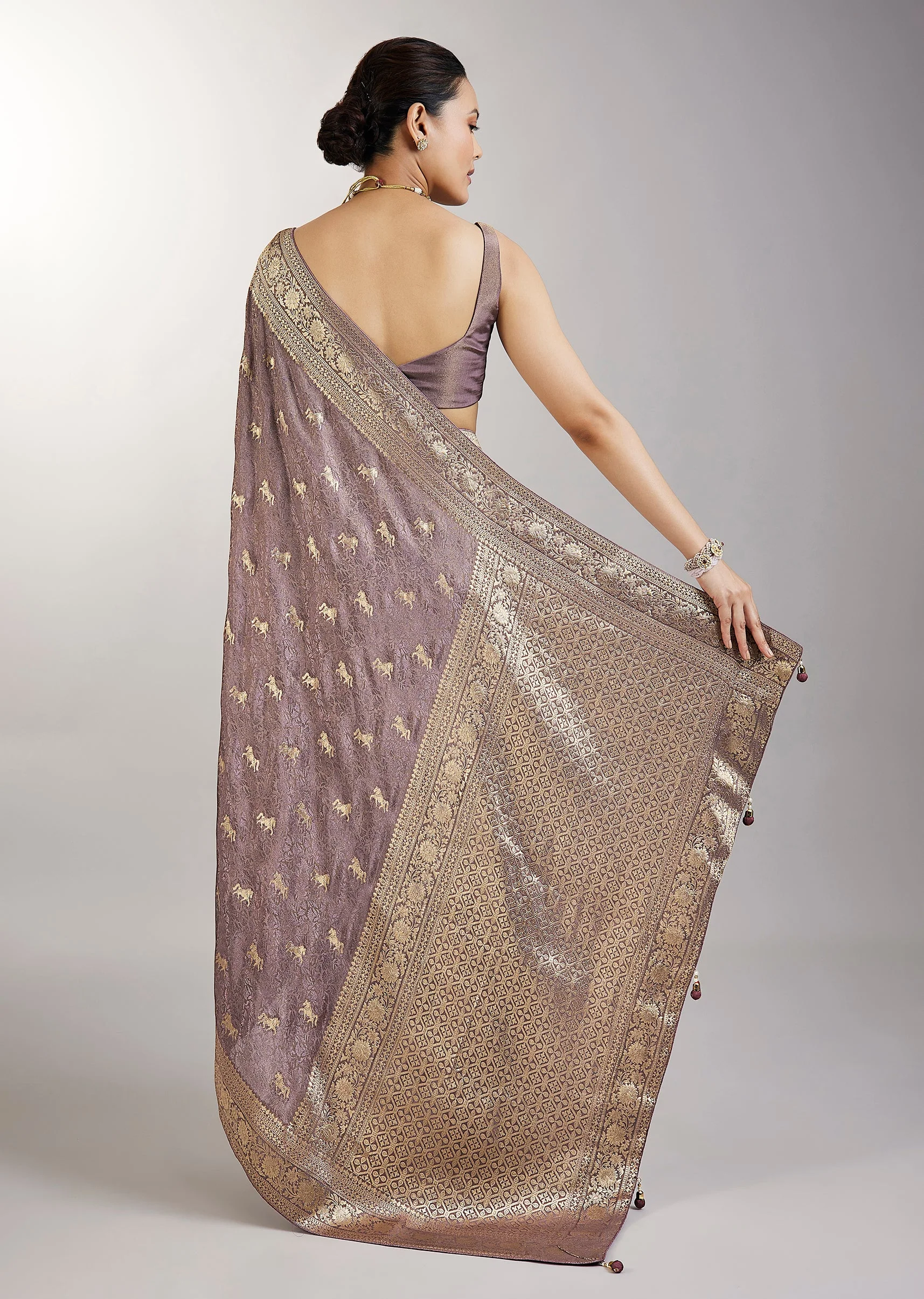 Purple Dola Silk Zari Butti Woven Saree