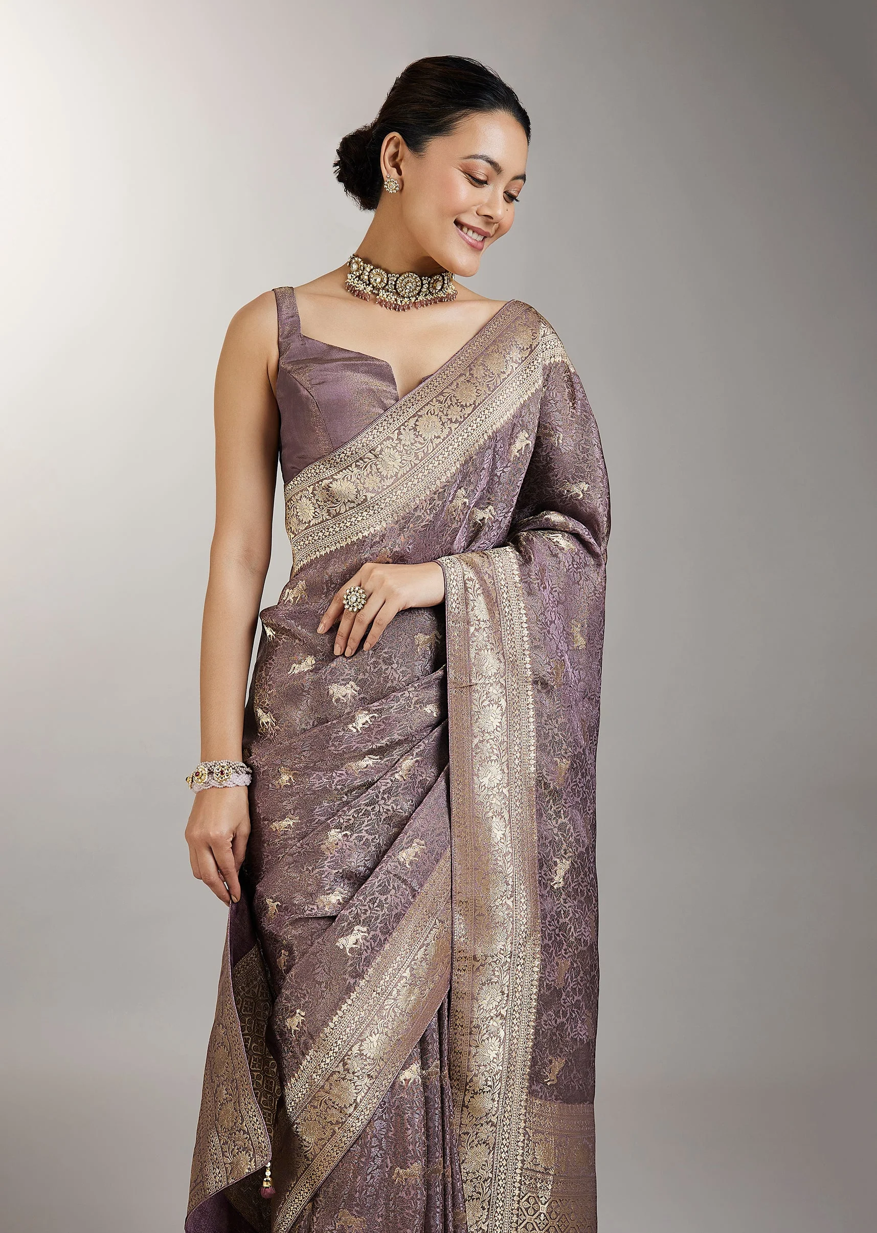 Purple Dola Silk Zari Butti Woven Saree