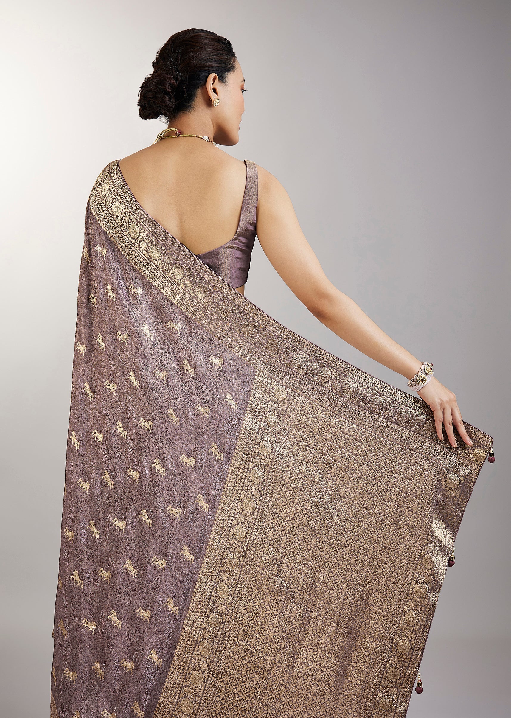 Purple Dola Silk Zari Butti Woven Saree