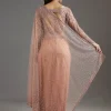 Peach Sequins Embellished Net Saree With Full Sleeves Blouse