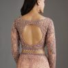 Peach Sequins Embellished Net Saree With Full Sleeves Blouse