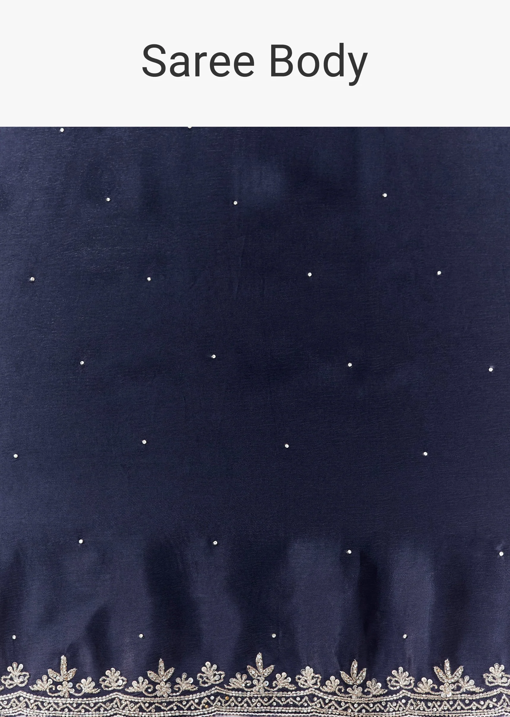 Navy Blue Chinon Embroidered Border Saree with Blouse Fabric