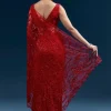 Red Heavy Embroidered Net Saree With Cutwork Border And All Over Floral Jaal