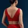 Red Heavy Embroidered Net Saree With Cutwork Border And All Over Floral Jaal