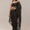 Black Net Saree With Floral Jaal Work And Cutwork Border