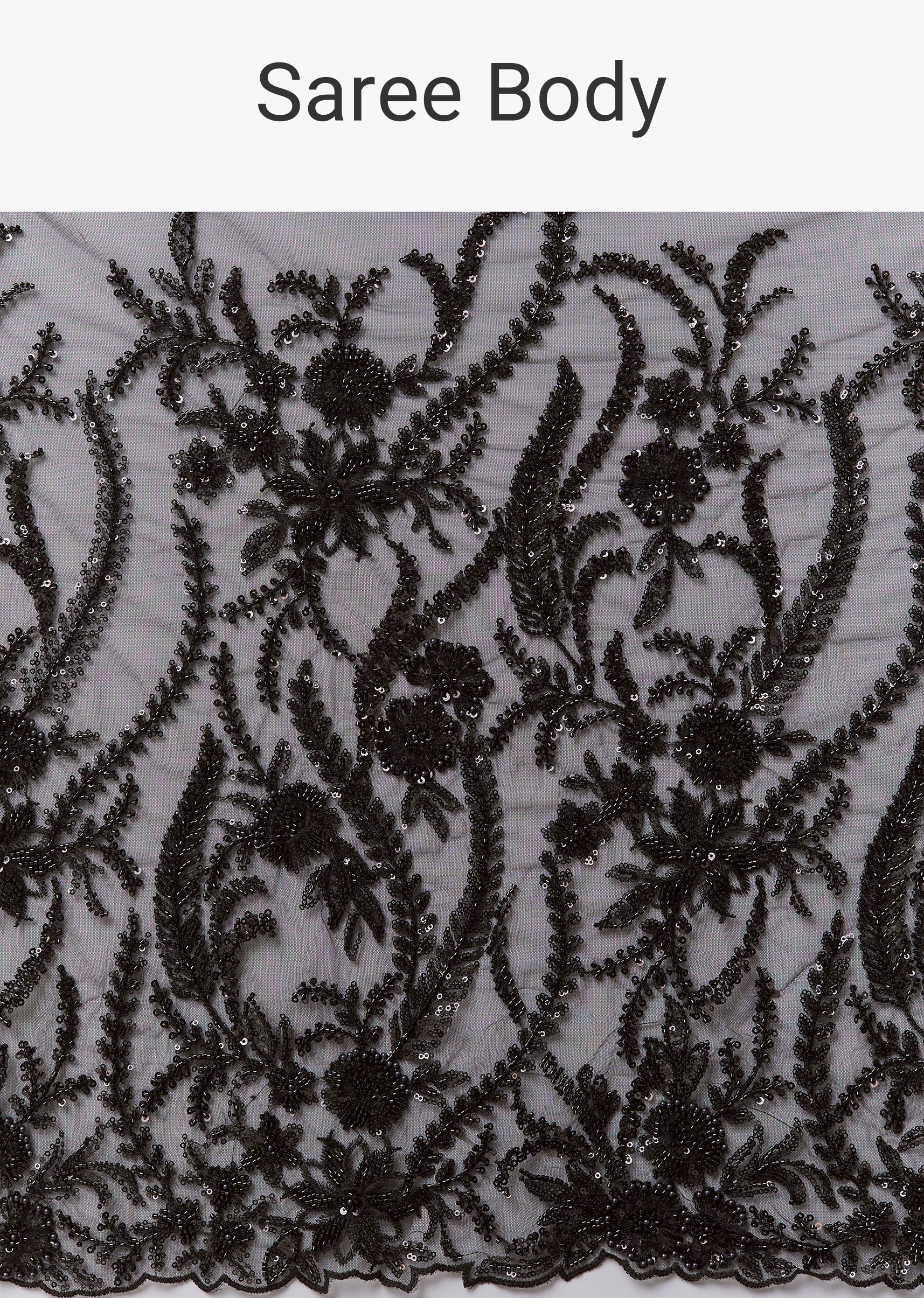 Black Net Saree With Floral Jaal Work And Cutwork Border