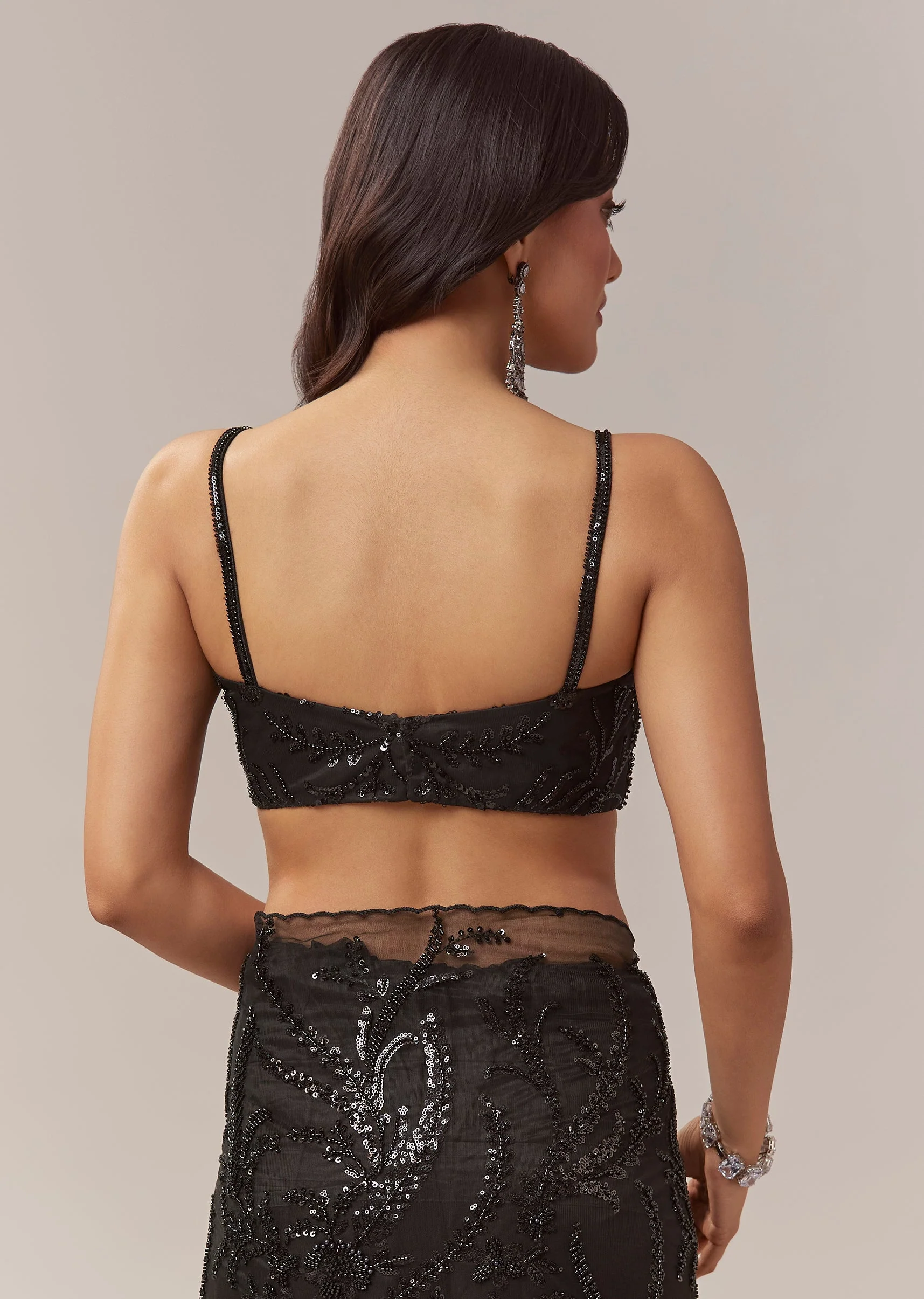 Black Net Saree With Floral Jaal Work And Cutwork Border