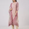 Pink Linen Kurta Set With Embellished Work