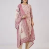 Pink Linen Kurta Set With Embellished Work