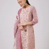 Pink Linen Kurta Set With Embellished Work