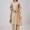 Beige Chanderi Kurta Set With Thread And Sequins Work