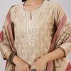 Beige Chanderi Kurta Set With Thread And Sequins Work