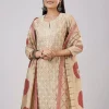 Beige Chanderi Kurta Set With Thread And Sequins Work