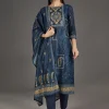 Navy Blue Chanderi Kurta Set With Zari Work