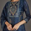 Navy Blue Chanderi Kurta Set With Zari Work