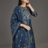 Navy Blue Chanderi Kurta Set With Zari Work