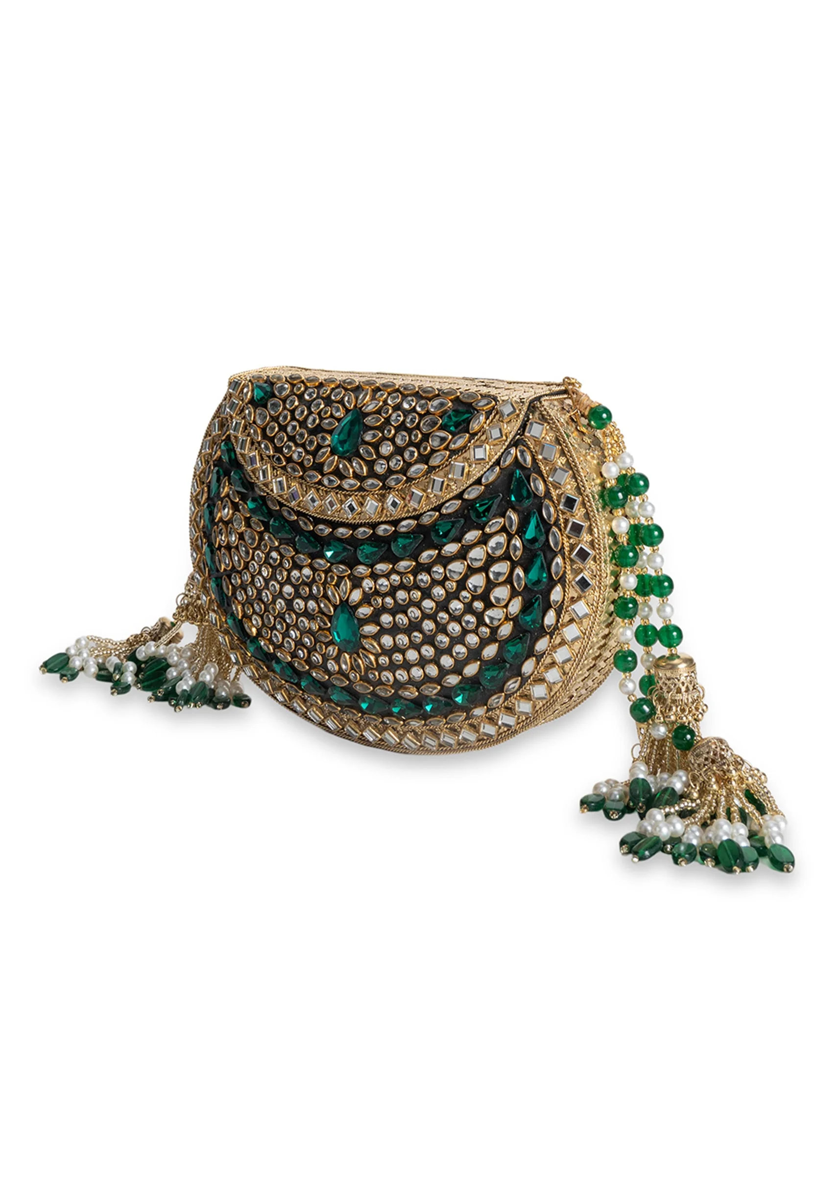 Gold And Green Embellished Potli