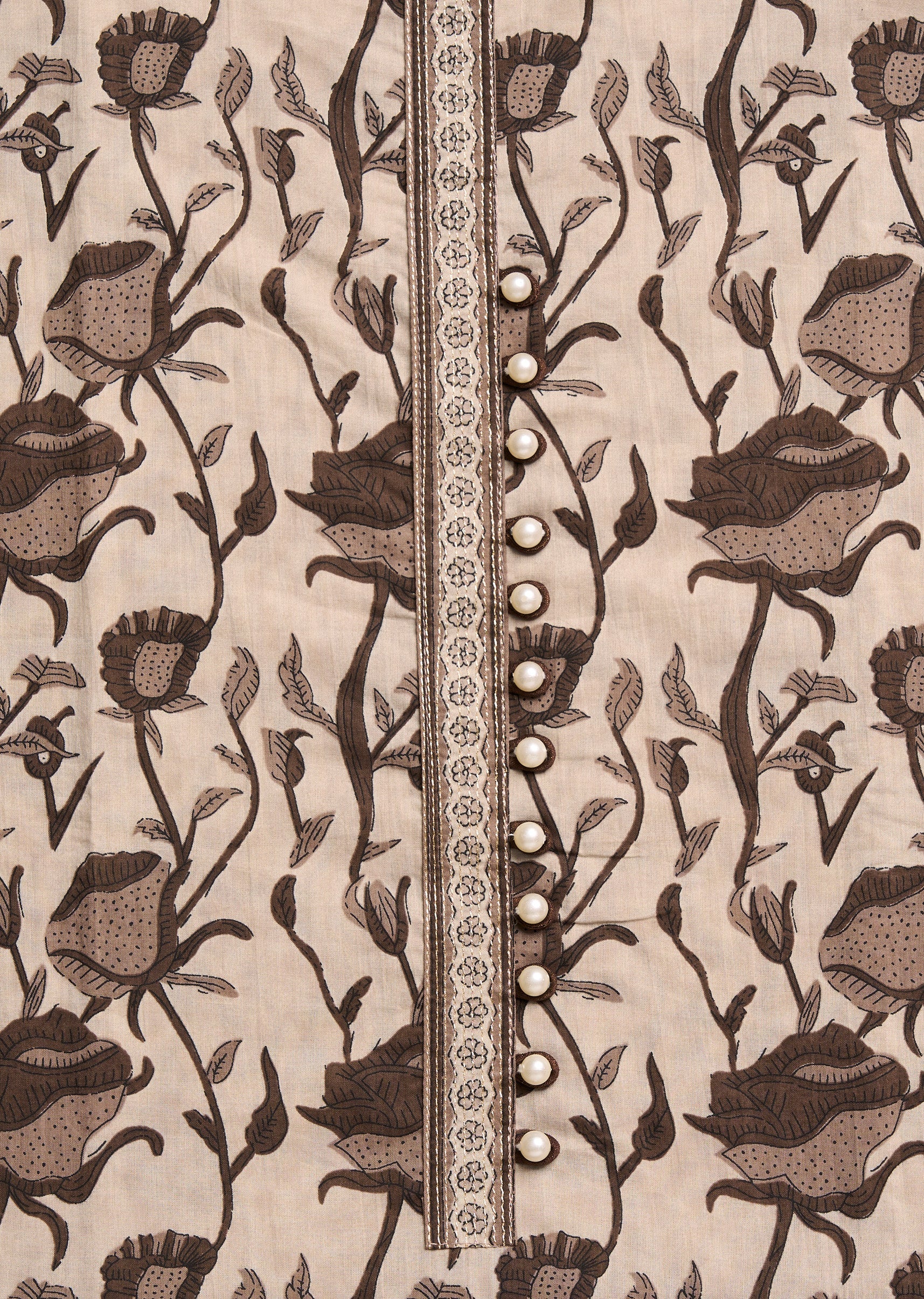 Brown Cotton Printed Unstitched Suit Set