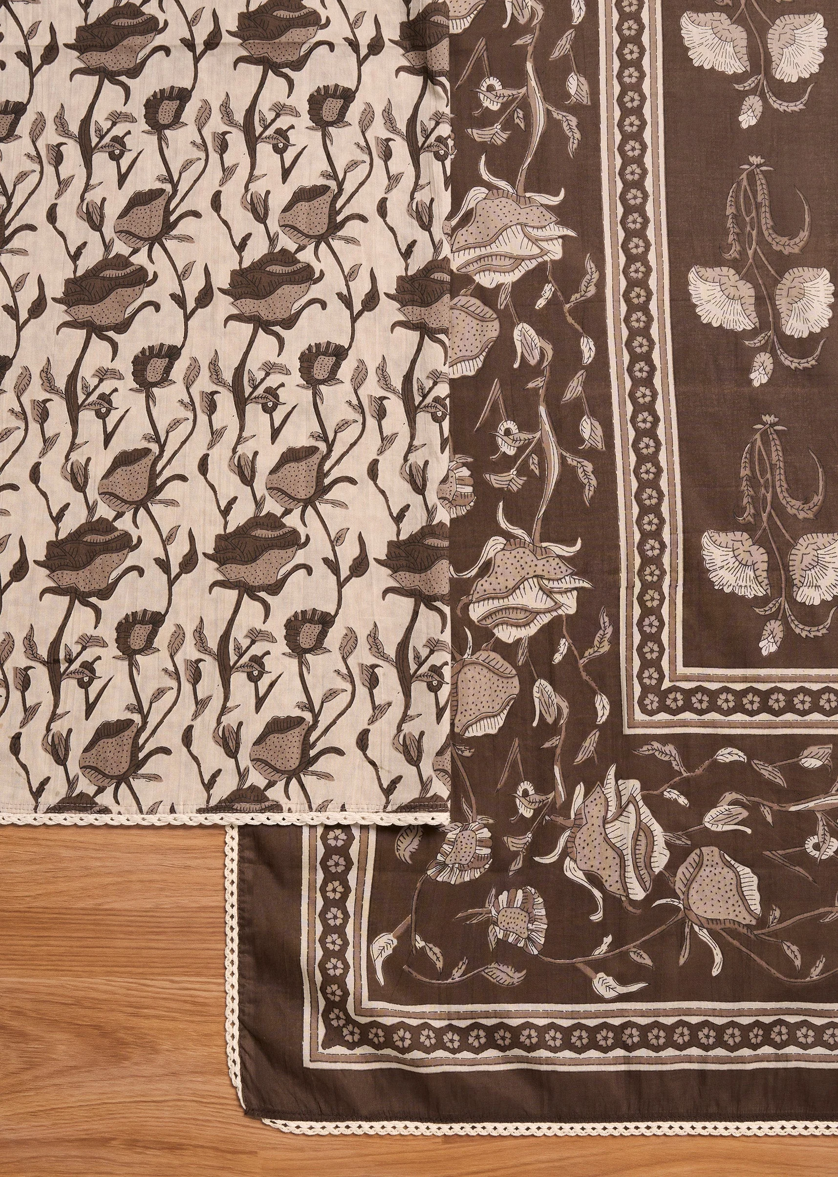 Brown Cotton Printed Unstitched Suit Set